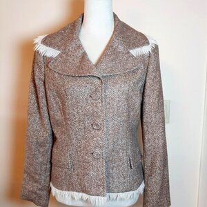 M-A-G by MAGASCHONI WOOL/CASHMERE BLEND TWEED w/ FRINGE SIZE 6 JACKET